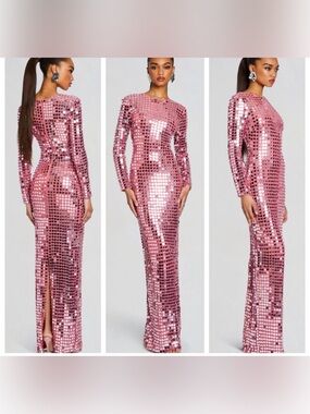 Retrofete Long Sleeve Pink Sequin Dress